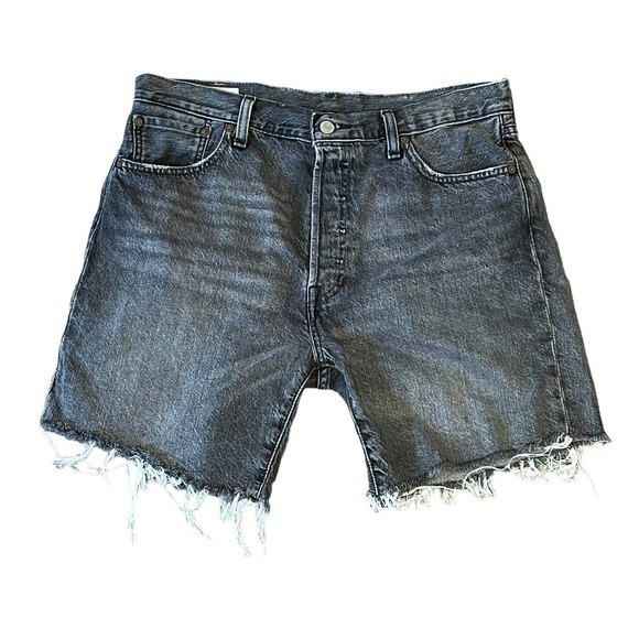 Levi's Pants - Levi's 501 Black Distressed Raw Hem Denim High Rise Jean Shorts Size 34